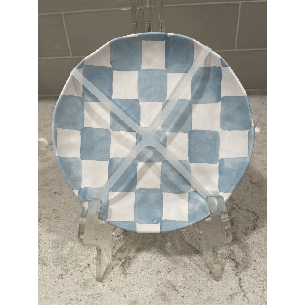 Set 4 BLUE CHECKERED 6.5” Appetizer Salad Dessert Snack Plate Plates Melamine